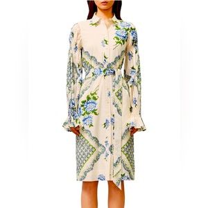 Tory Burch Printed Cotton Shirt Dress Blue Floral Clouds New Without Tags 00